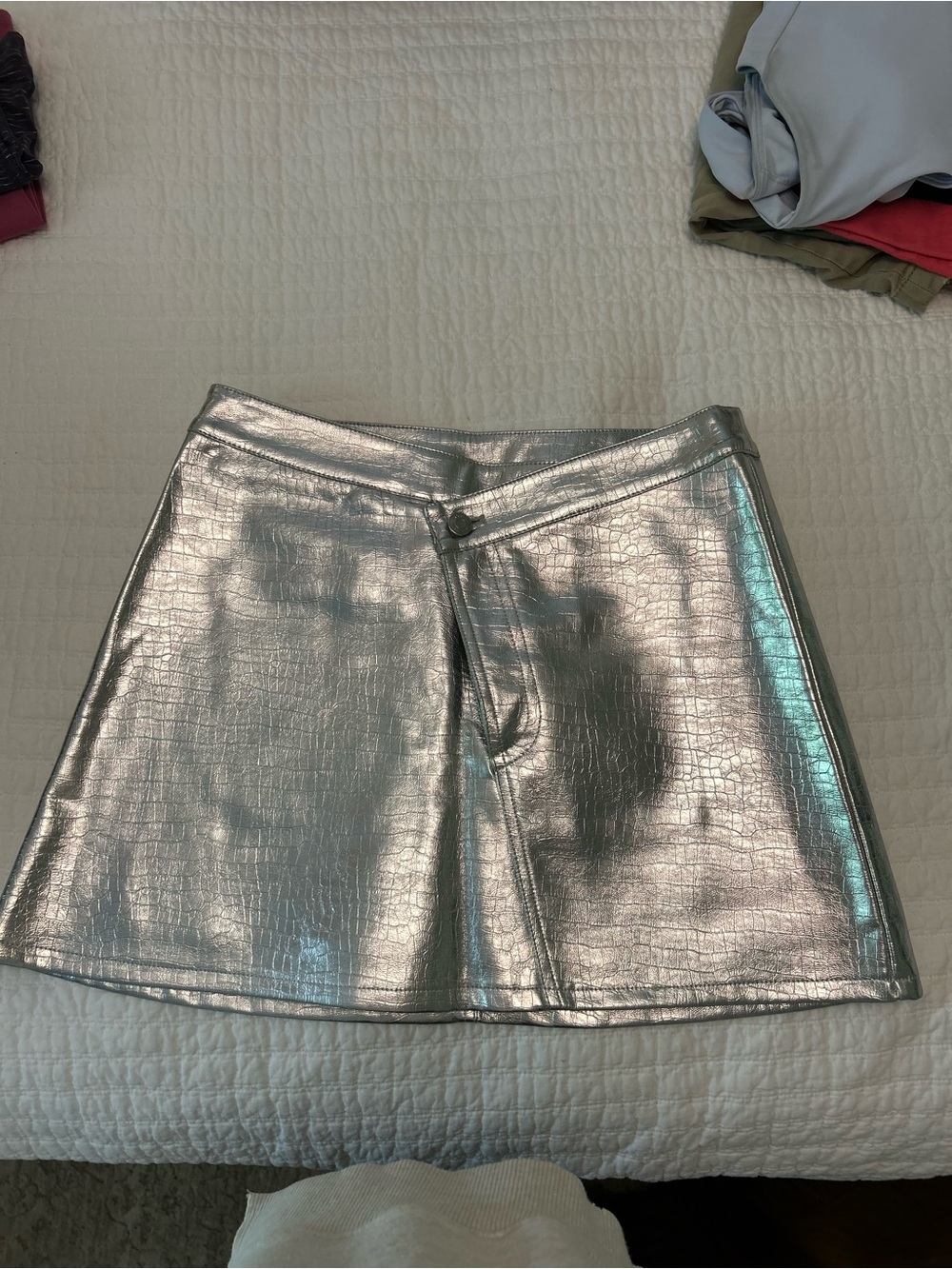 Torn by Ronny Kobo Metallic Silver A-Line Skirt